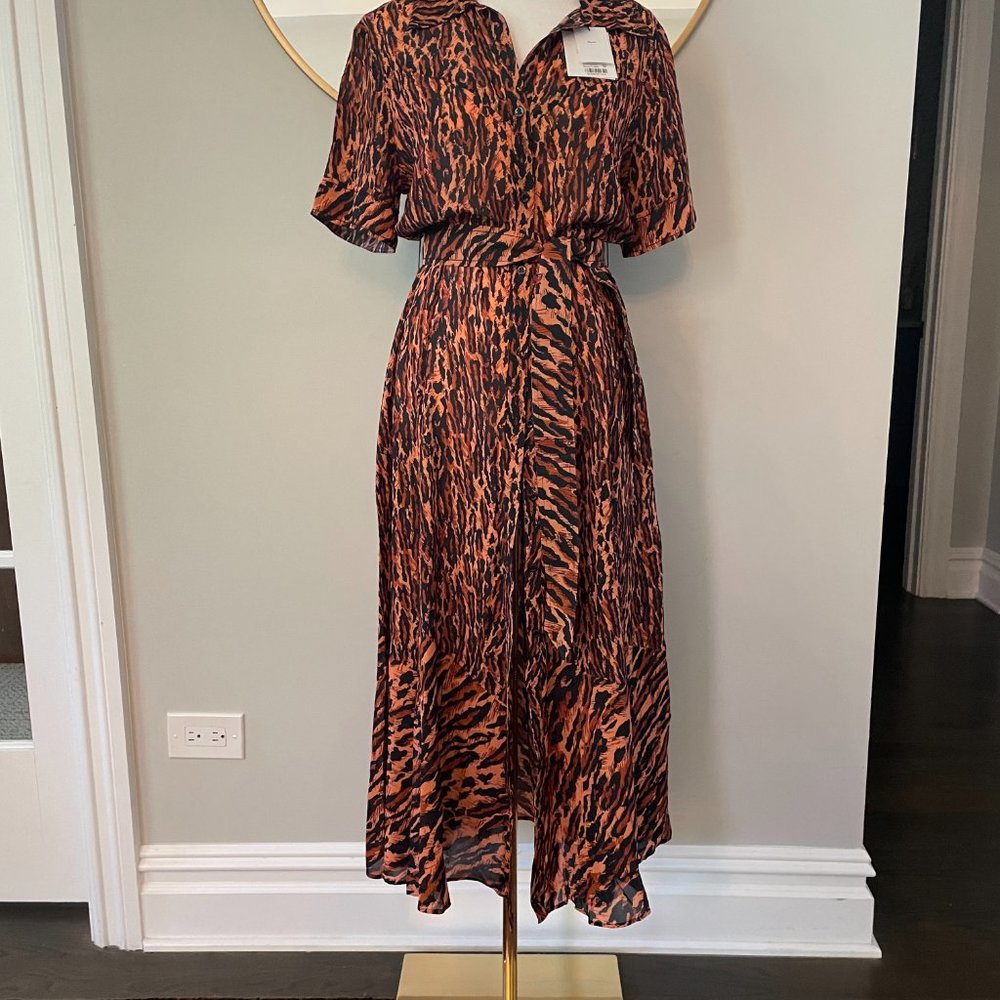 SANDRO Print Short Sleeve Collared Animal Print Button Down Dress Sz6